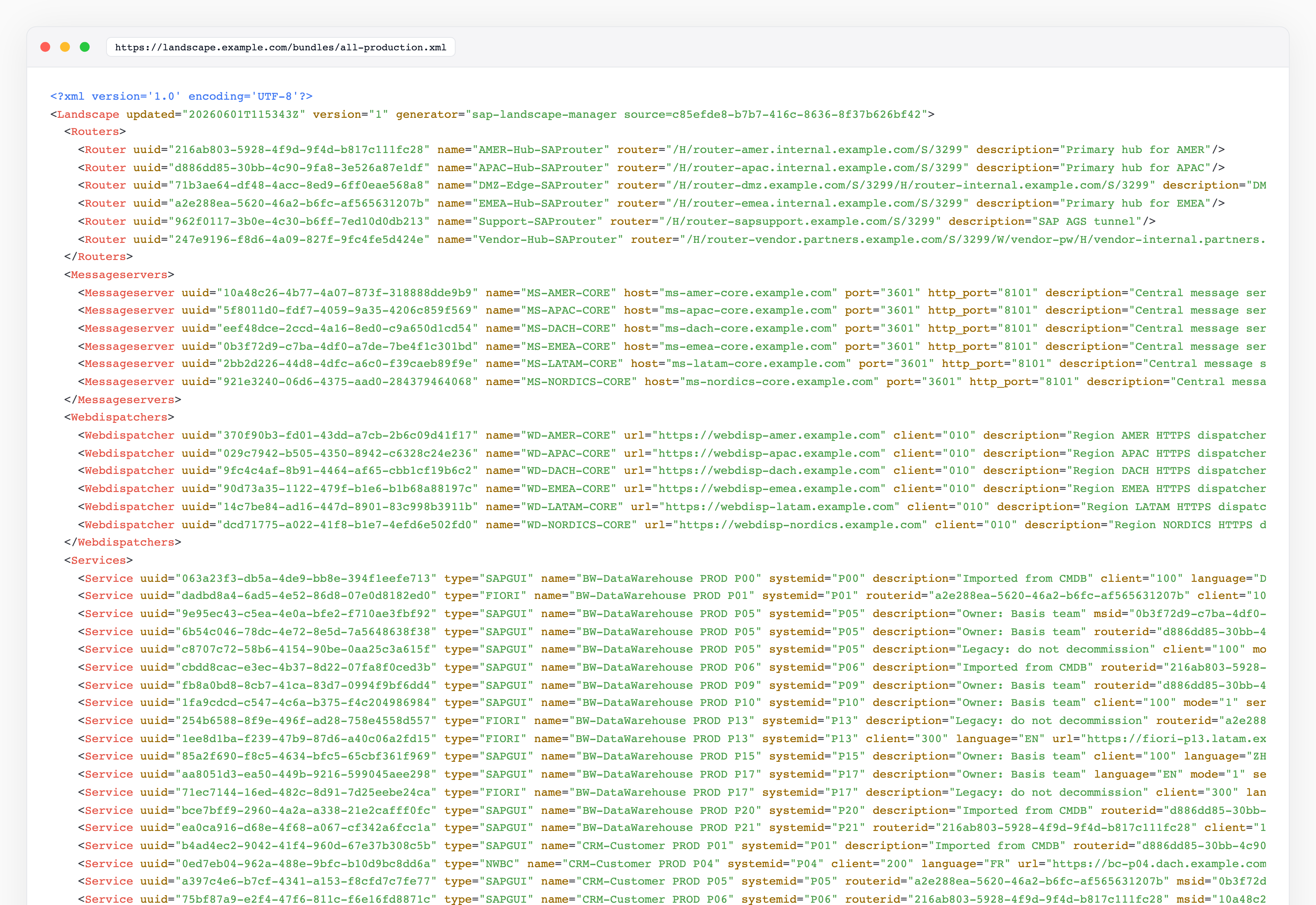 Die gerenderte SAP UI Landscape XML